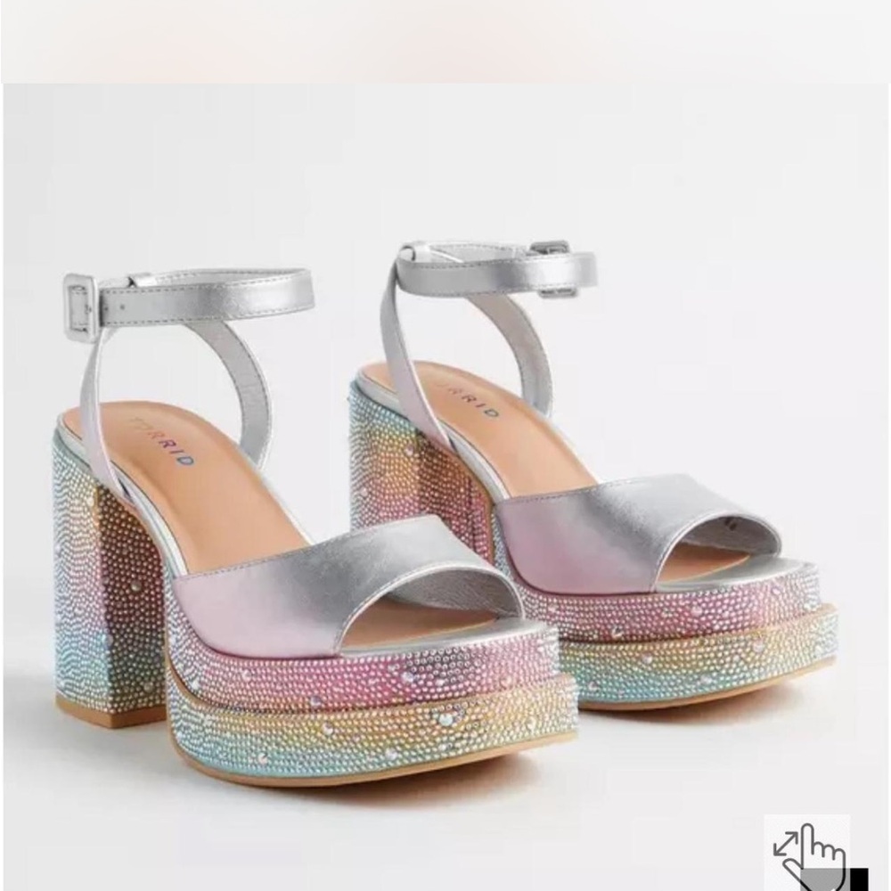 Torrid Silver Platform Heels with Rainbow Rhinestones